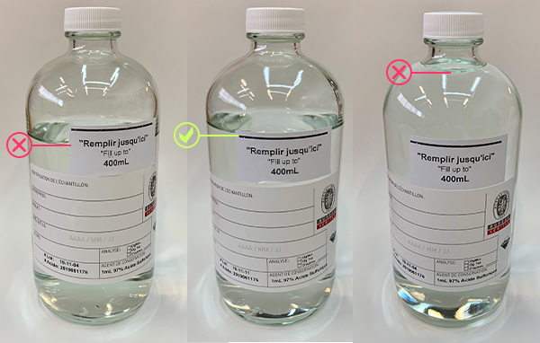 Diagram showing where the bottle should be filled up to