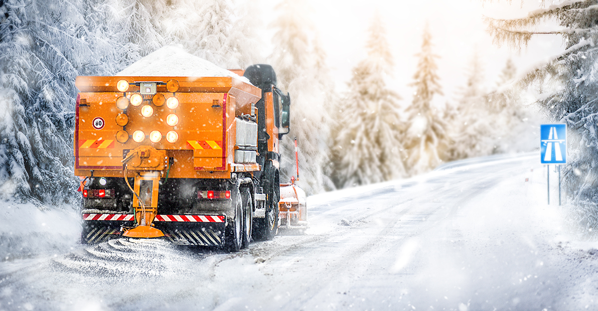 Truck spraying road salt