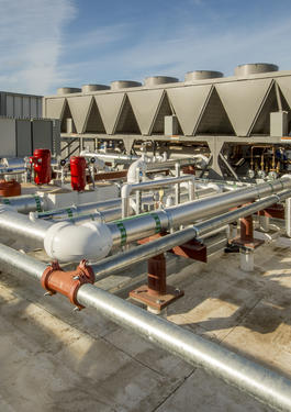 Rooftop of data center with AC cooling system