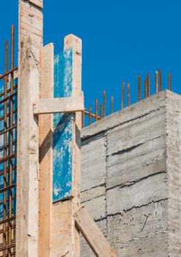 Construction of building; concrete and rebar 