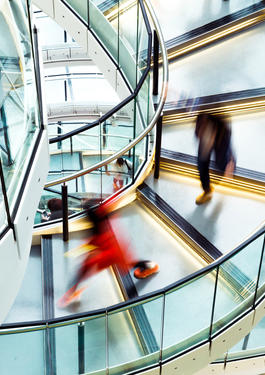 Group of people walking down steps