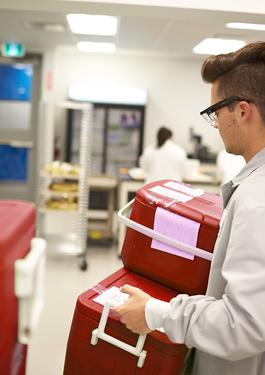 Lab Technician Carrying Coolers