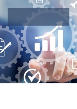 several gears with different icons including a report and an upwards sloping graph