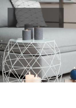 candles and other home decor items in a living room
