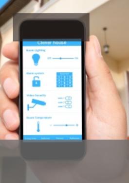 smart phone with home security app on screen