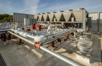 Rooftop of data center with AC cooling system